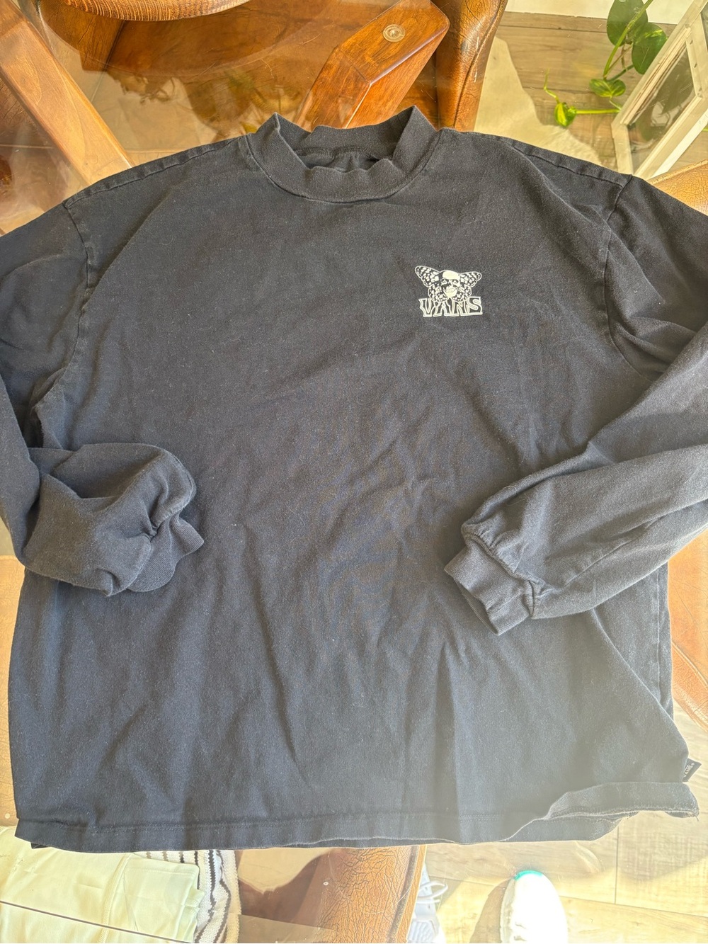 Vans Black Long-Sleeve Crew with Small Chest Logo